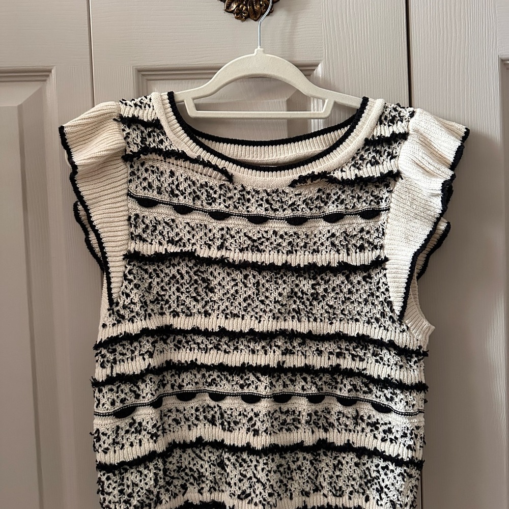 Anthropologie Cream and Black Textured Knit Sweater